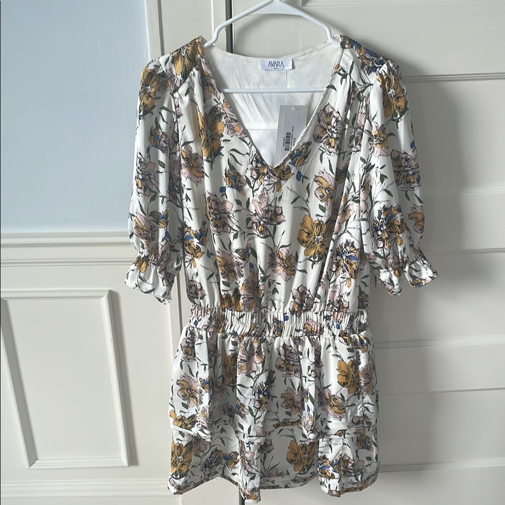 Avara White Floral Dress with Puff Sleeves